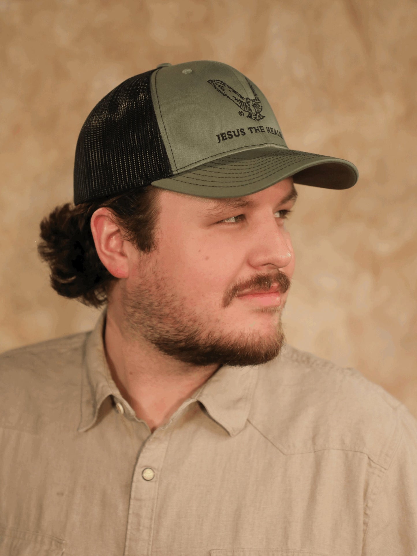 Jesus The Healer Trucker Hat Sage Green