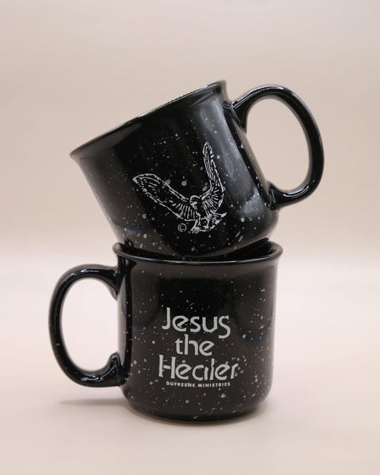 Vintage "Jesus The Healer" Logo Campfire Mug Black