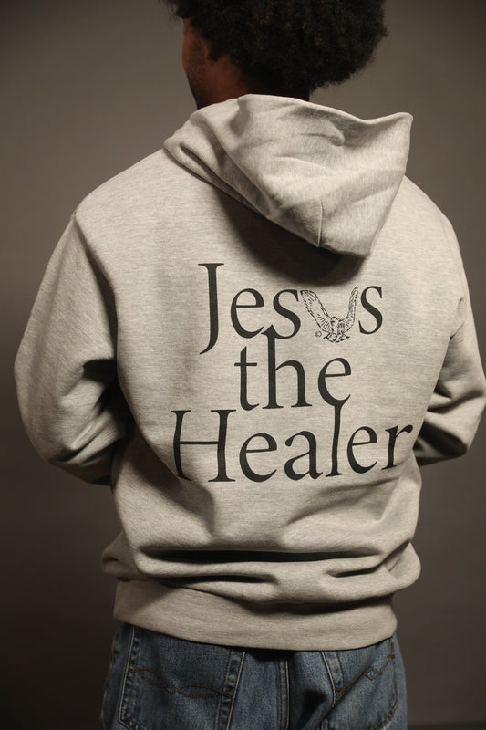 Jesus The Healer Heavy Weight Hoodie Heather Grey