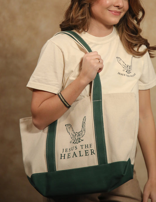 Jesus The Healer Large Boater Tote Forest